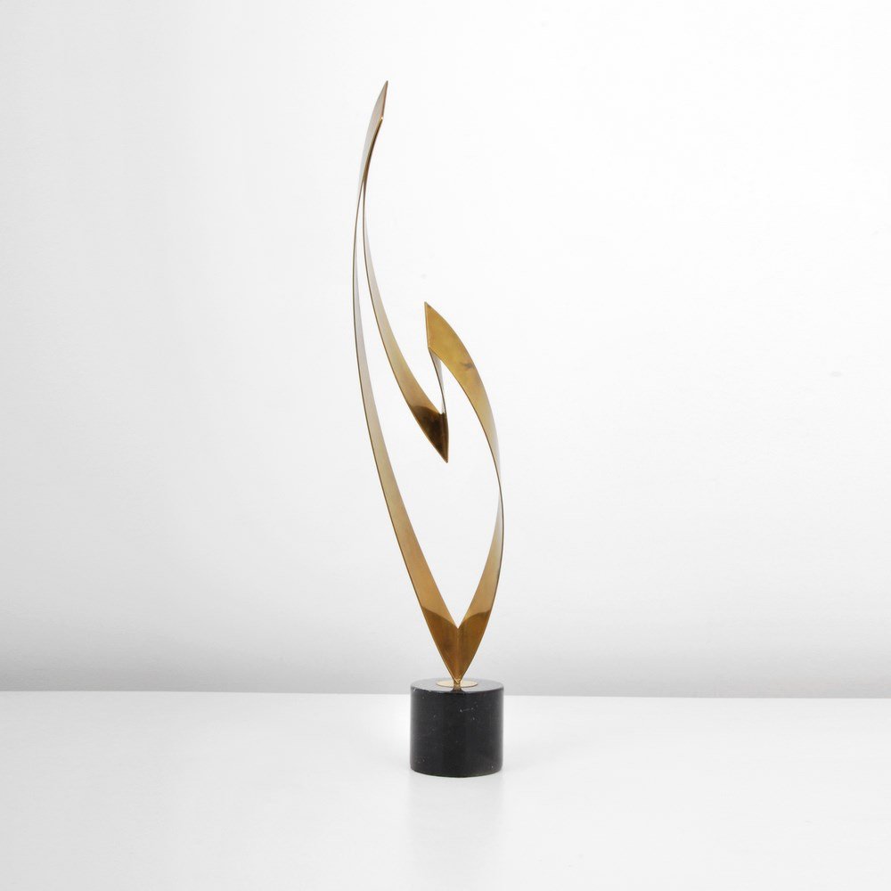 Large Curtis Jere "Flame" Sculpture: Designer & Manufacturer: Curtis Jere; Artisan House Markings: none Country of Origin & Materials: USA; brass, marble Additional Information & Circa: Large "Flame" sculpture by Curtis Jere. (Keyword Se