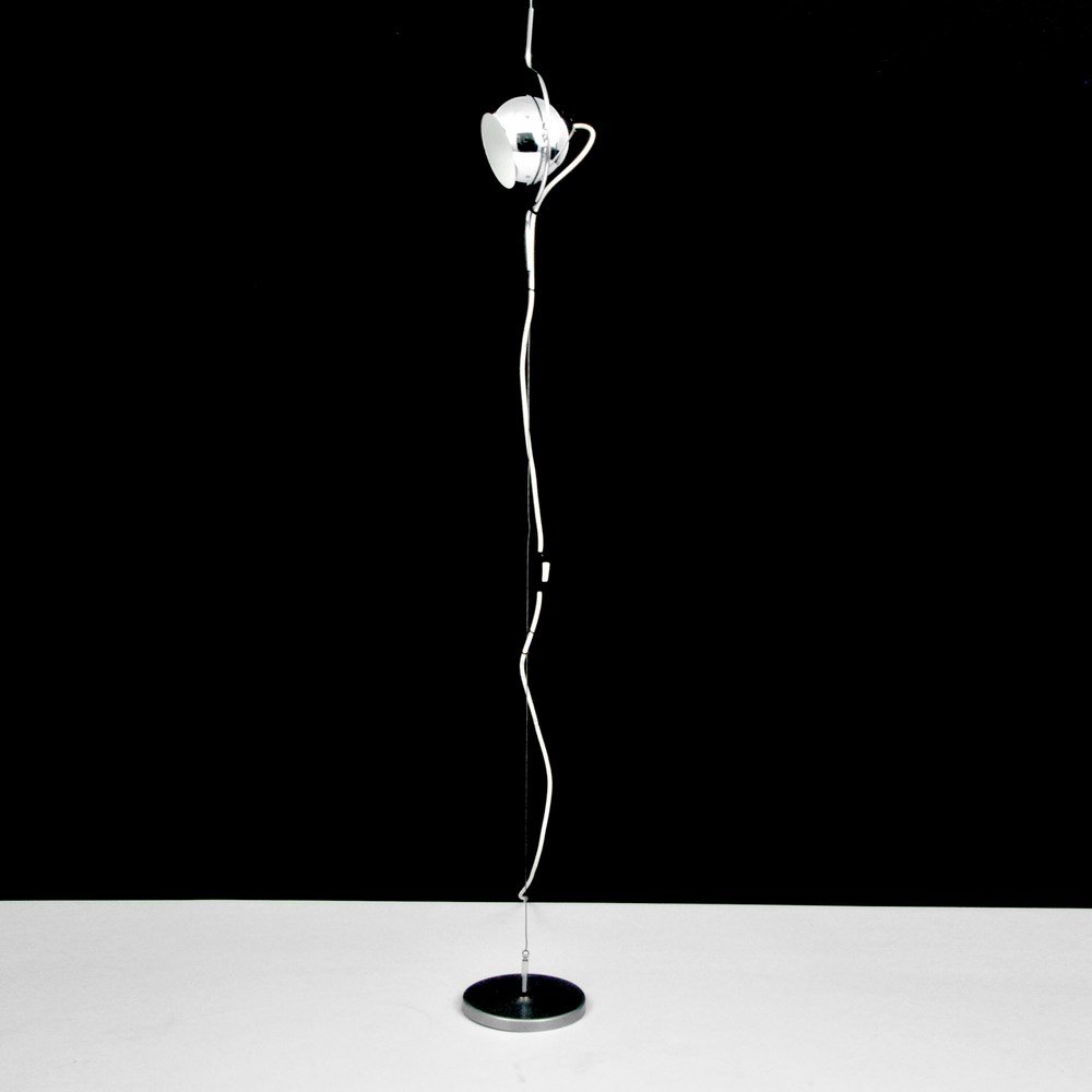 Floor Lamp in the Manner of Robert Sonneman: Designer & Manufacturer: Robert Sonneman, Manner of Markings: none Country of Origin & Materials: unknown; chromed metal Additional Information & Circa: Suspended floor lamp in the manner of Robert So