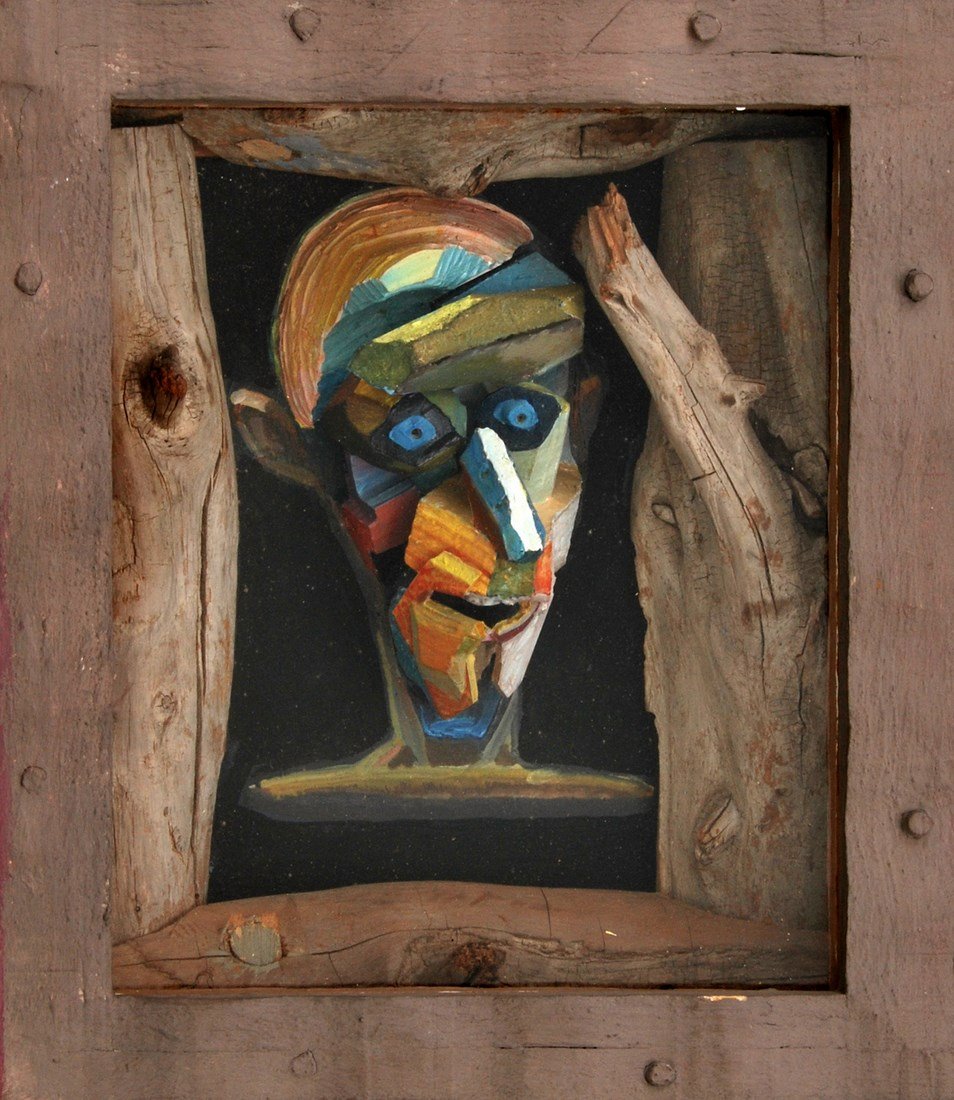 John Albers Mixed Media Sculpture, Original Work: Designer & Manufacturer: John Albers Markings: signed; 1987 Country of Origin & Materials: American; wood, glass Additional Information & Circa: Mixed media sculpture 'Knot and Not Wholes' by John Alb