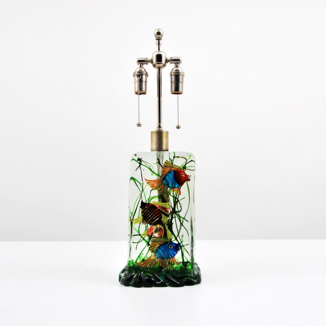 Large 'Aquarium' Lamp Attributed to Alfredo Barbini: Designer & Manufacturer: Alfredo Barbini, Attributed Markings: none Country of Origin & Materials: Italy; blown glass, metal Additional Information & Circa: Large blown glass 'Aquarium' lamp attribute