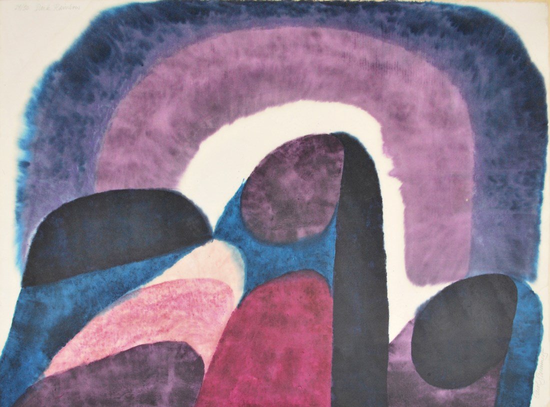 Large Carol Summers Print, Signed Edition: Designer & Manufacturer: Carol Summers Markings: signed; ed. 24/50 Country of Origin & Materials: American; paper Additional Information & Circa: Large framed 'Dark Rainbow' print by Carol Summers (b.