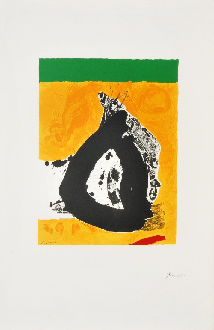 Robert Motherwell Screenprint, Signed Edition: Designer & Manufacturer: Robert Burns Motherwell Markings: signed; ed. 133/150 Country of Origin & Materials: American; J.B. Green paper Additional Information & Circa: Color screenprint 'Untitled' fr