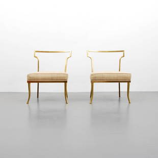 William (Billy) Haines 'Slipper' Chairs: Designer & Manufacturer: William (Billy) Haines Markings: none Country of Origin & Materials: USA; brass, fabric Additional Information & Circa: Rare pair of slipper chairs by William 'Billy' Haines,