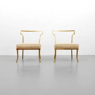 William (Billy) Haines 'Slipper' Chairs: Designer & Manufacturer: William (Billy) Haines Markings: none Country of Origin & Materials: USA; brass, fabric Additional Information & Circa: Rare pair of slipper chairs by William 'Billy'