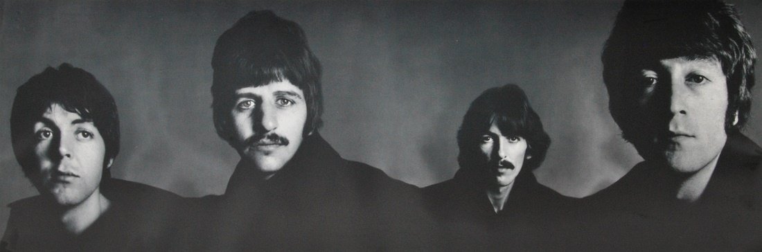 Richard Avedon 'The Beatles' Banner, Original: Designer & Manufacturer: Richard Avedon Markings: limited edition; 1967 Country of Origin & Materials: American; paper Additional Information & Circa: Original banner of The Beatles by portrait and fa