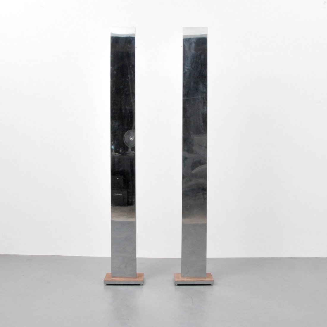 Casella Lighting Co. Floor Lamps: Designer & Manufacturer: Casella Lighting Co. Markings: marked Country of Origin & Materials: USA; chromed metal Additional Information & Circa: Pair of floor lamps by Casella Lighting Co. (Key Word S