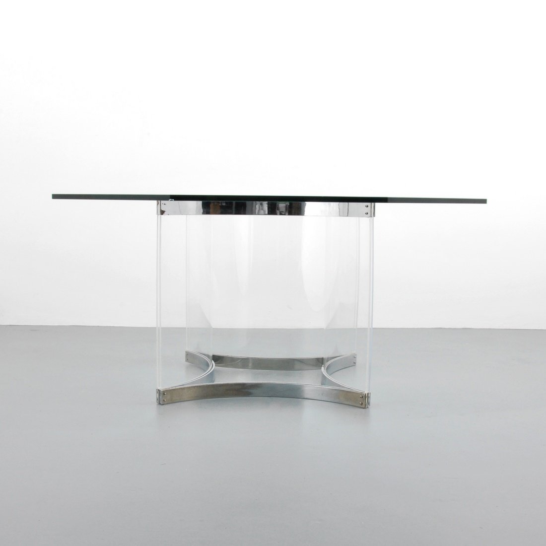 Alessandro Albrizzi Dining Table: Designer & Manufacturer: Alessandro Albrizzi Markings: none Country of Origin & Materials: Italy; chromed metal, acrylic Additional Information & Circa: Dining/center hall table by Alessandro Albrizzi