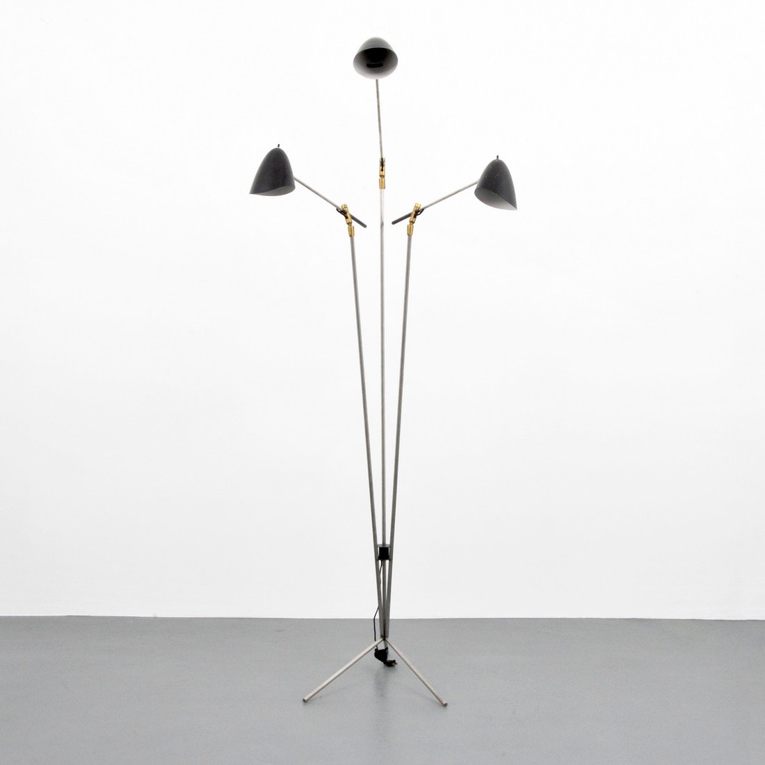 David Weeks '303' Tripod Floor Lamp: Designer & Manufacturer: David Weeks Markings: none Country of Origin & Materials: USA; metal Additional Information & Circa: Tripod '303' floor lamp with three adjustable arms and rotating shades by