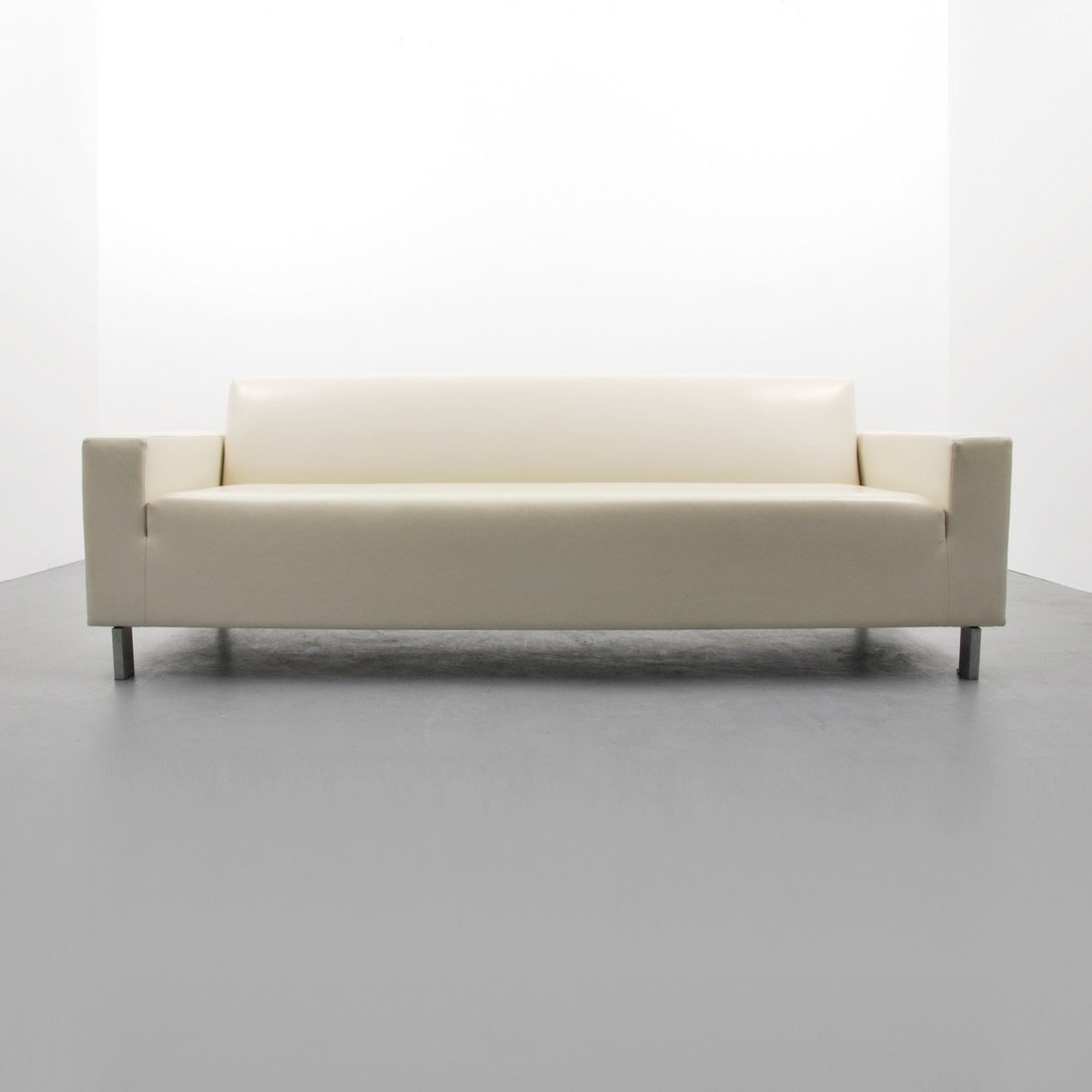 Richard Shemtov 'Tron' Leather Sofa: Designer & Manufacturer: Richard Shemtov Markings: none Country of Origin & Materials: USA; leather, chromed metal Additional Information & Circa: Leather 'Tron' sofa/couch by Richard Shemtov. (Key Wo