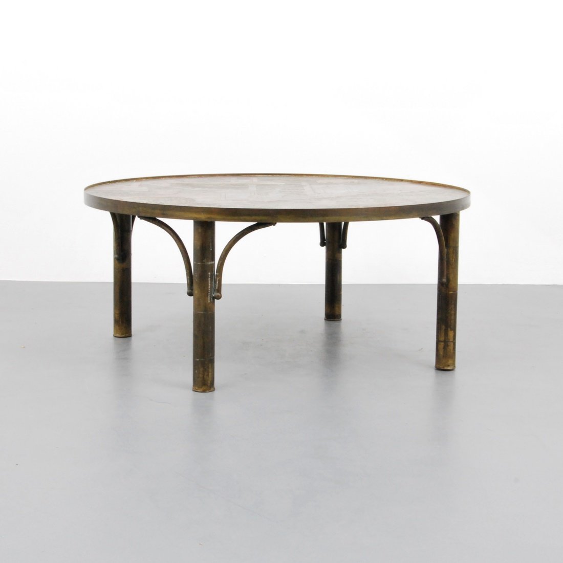 Philip & Kelvin LaVerne 'Chan' Coffee Table: Designer & Manufacturer: Philip & Kelvin LaVerne Markings: marked Country of Origin & Materials: USA; mixed metals Additional Information & Circa: Etched 'Chan' cocktail table by Philip & Kelvin Laver