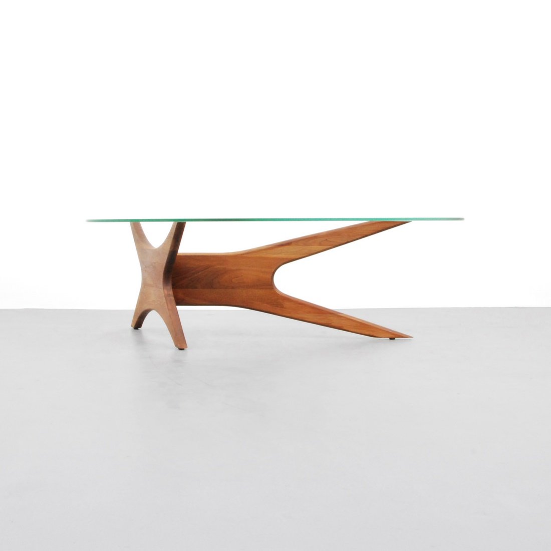Adrian Pearsall Coffee Table: Designer & Manufacturer: Adrian Pearsall; Craft Associates Markings: none Country of Origin & Materials: USA; wood, glass Additional Information & Circa: Cocktail table by Adrian Pearsall. (Key Word