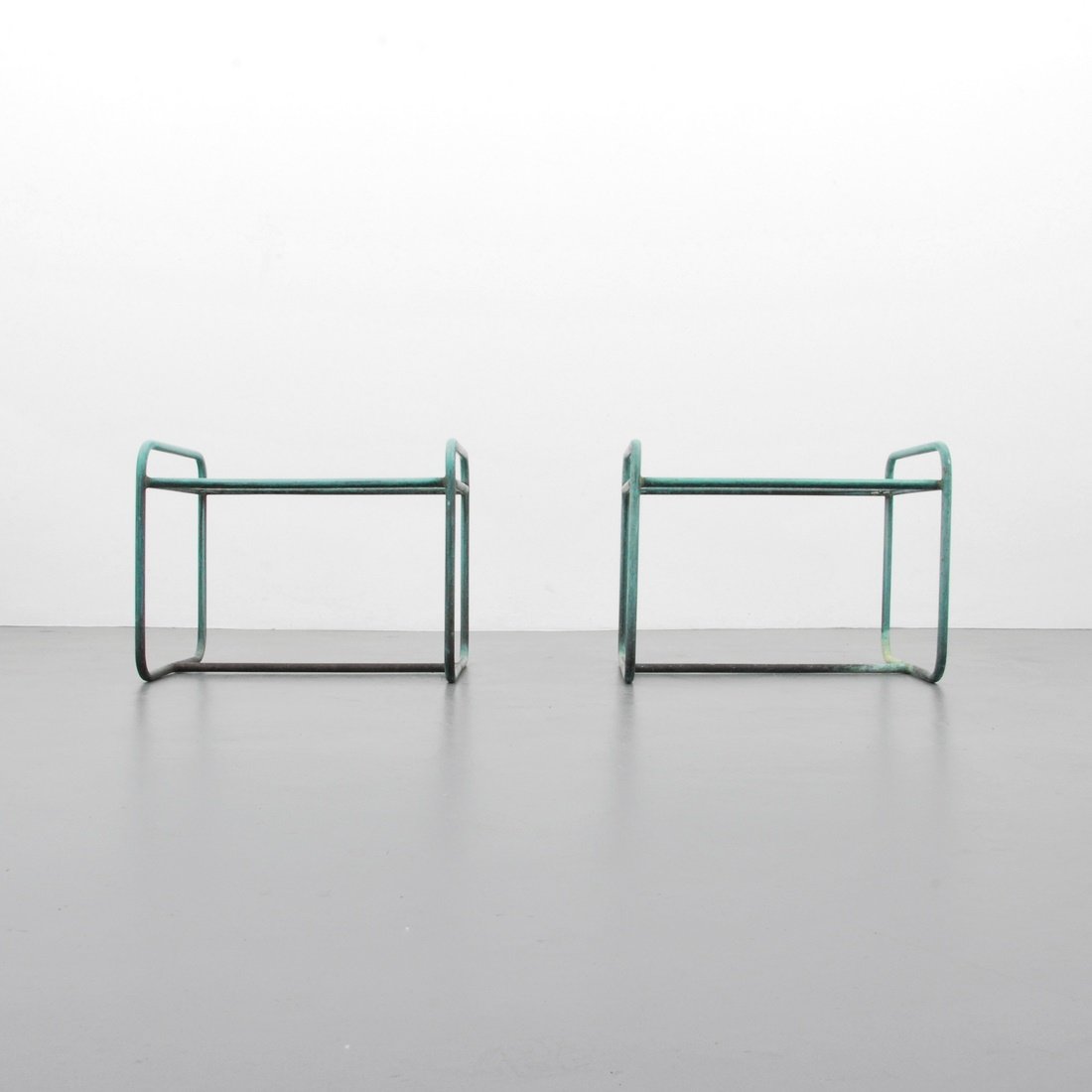 Walter Lamb Occasional Tables: Designer & Manufacturer: Walter Lamb; Brown Jordan Markings: none Country of Origin & Materials: USA; bronze or copper tubing, glass Additional Information & Circa: Pair of occasional tables by Walter