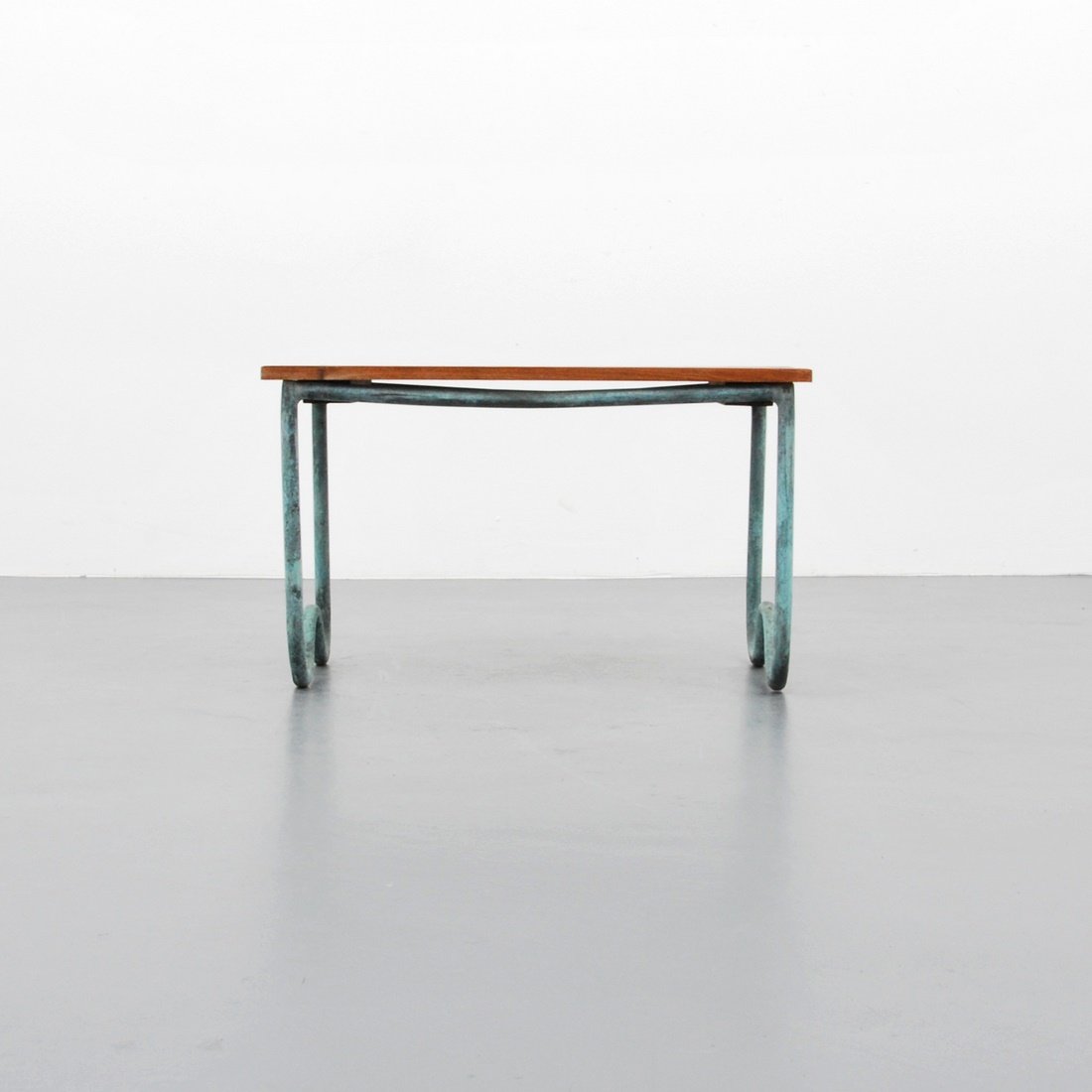 Walter Lamb Occasional Table: Designer & Manufacturer: Walter Lamb; Brown Jordan Markings: none Country of Origin & Materials: USA; bronze or copper tubing, tiger wood Additional Information & Circa: Occasional table by Walter Lam