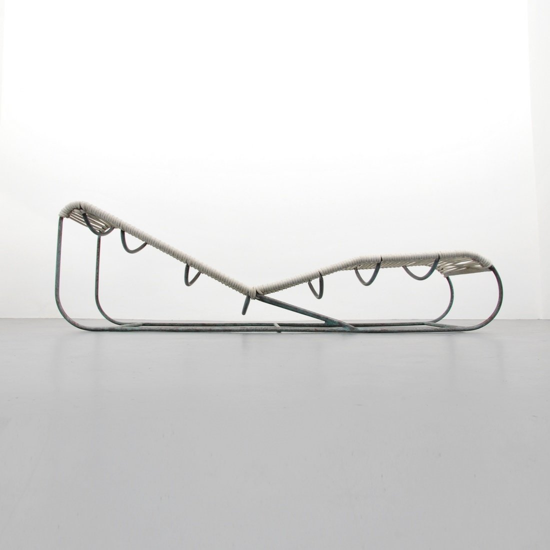 Walter Lamb Chaise Lounge: Designer & Manufacturer: Walter Lamb; Brown Jordan Markings: none Country of Origin & Materials: USA; bronze or copper tubing, roping Additional Information & Circa: Chaise lounge by Walter Lamb. (Key