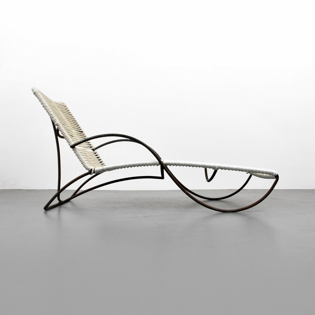 Walter Lamb Chaise Lounge: Designer & Manufacturer: Walter Lamb; Brown Jordan Markings: none Country of Origin & Materials: USA; bronze or copper tubing, roping Additional Information & Circa: Chaise lounge by Walter Lamb. (Key