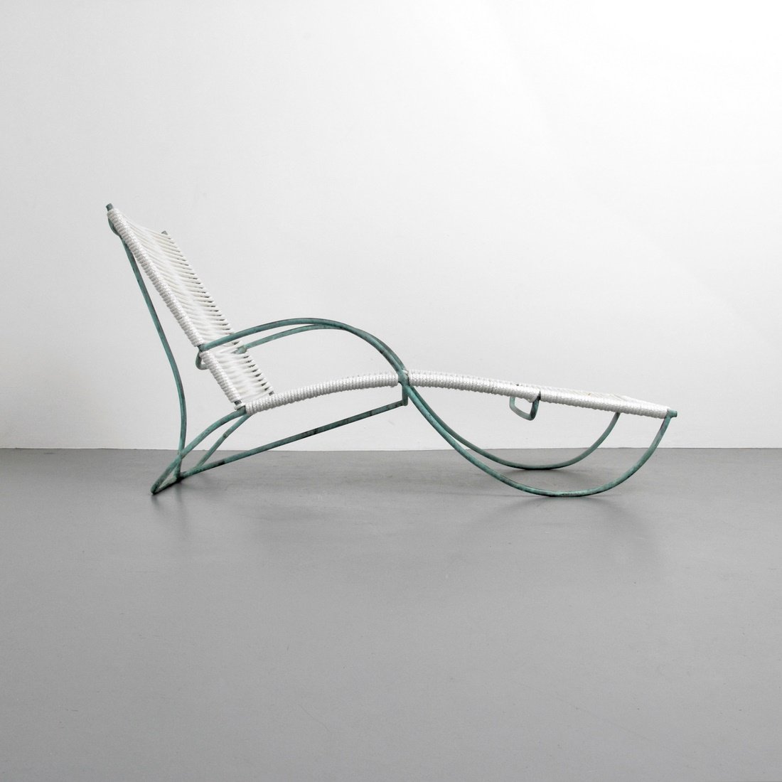 Walter Lamb Chaise Lounge: Designer & Manufacturer: Walter Lamb; Brown Jordan Markings: none Country of Origin & Materials: USA; bronze or copper tubing, roping Additional Information & Circa: Chaise lounge by Walter Lamb. (Key
