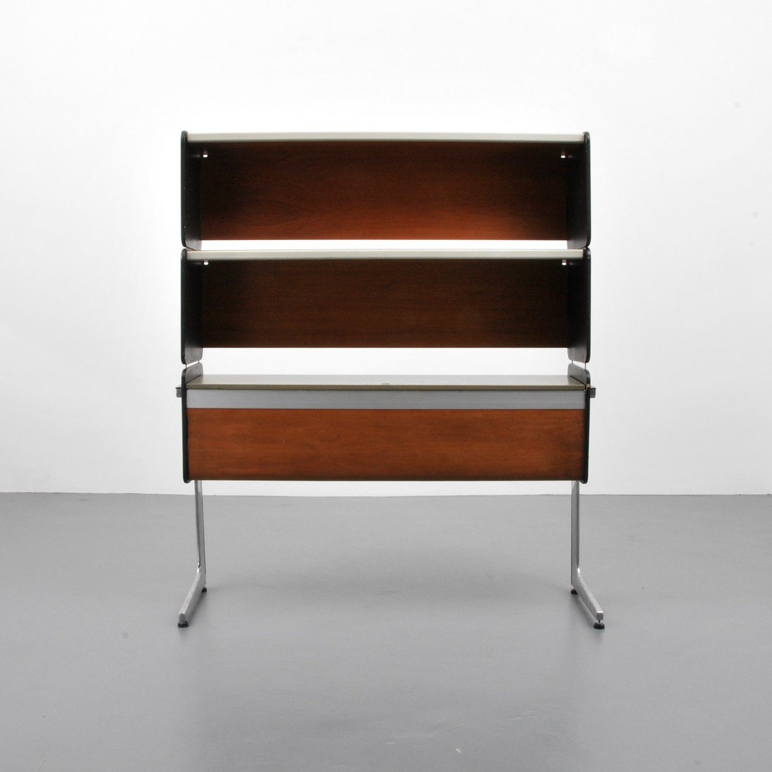 George Nelson Bookcase/File Storage: Designer & Manufacturer: George Nelson; Herman Miller Markings: none Country of Origin & Materials: USA; white oak, aluminum, plastic, mica Additional Information & Circa: Bookcase and file storage ar