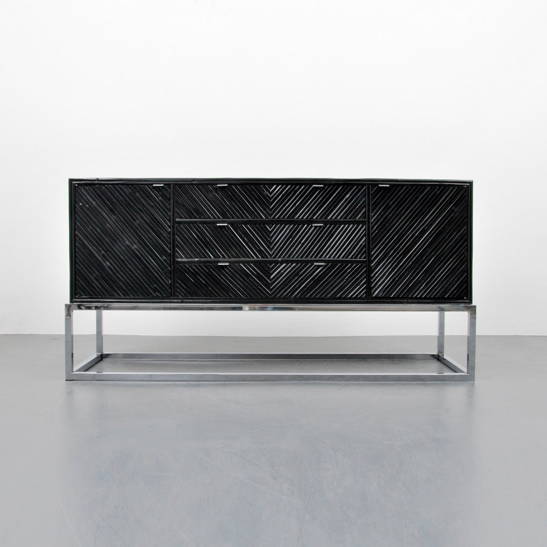 Bamboo Cabinet Attributed to Milo Baughman: Designer & Manufacturer: Milo Baughman, Attributed; Thayer Coggin, Attributed Markings: none Country of Origin & Materials: USA; chromed metal, bamboo Additional Information & Circa: Chrome based bamb