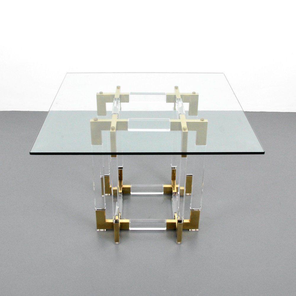 Charles Hollis Jones Dining/Game Table: Designer & Manufacturer Charles Hollis Jones Markings none Country of Origin & Materials USA; glass, Lucite, brass Additional Information & Circa Dining/game table from the "Metric" series. (Key Wor