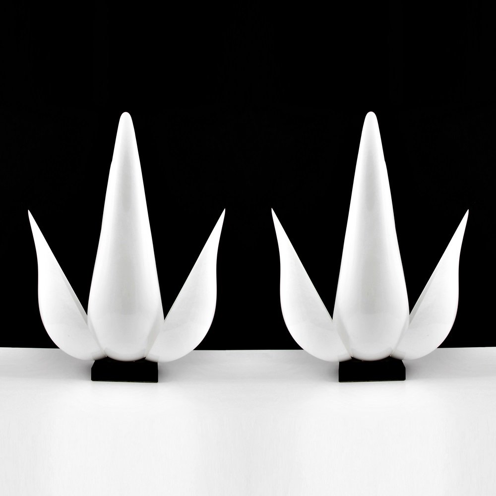 Large Rougier Floriform Lamps: Designer & Manufacturer Rougier Markings marked Country of Origin & Materials Canada; plastic, metal Additional Information & Circa (Key Word Search: James Mont, Serge Roche, Karl Springer, Tommi Pa