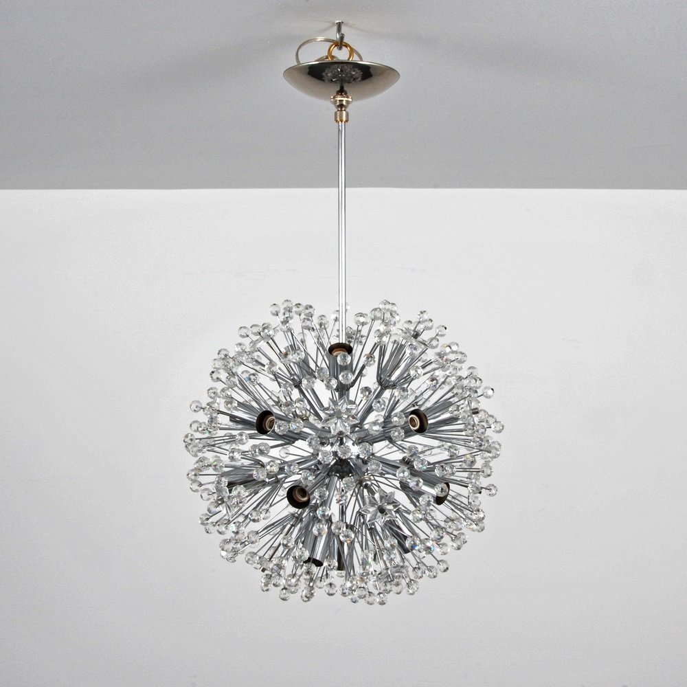 Emil Stejnar Chandelier: Designer & Manufacturer Emil Stejnar Markings none Country of Origin & Materials Austria; chromed metal, glass Additional Information & Circa (Key Word Search: James Mont, Serge Roche, Karl Springer