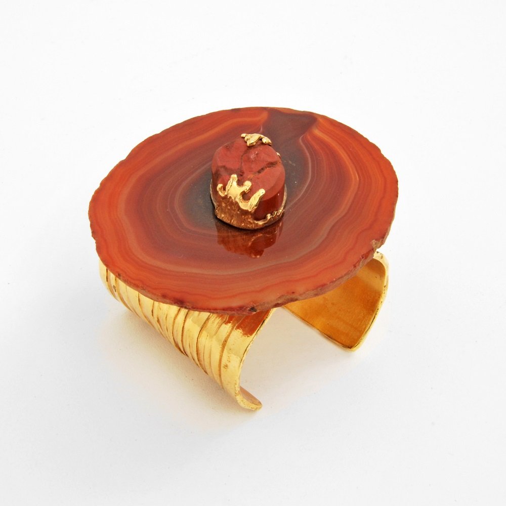 Large Yves Saint Laurent Cuff: Designer & Manufacturer Yves Saint Laurent Markings marked Country of Origin & Materials France; agate, metal Additional Information & Circa (Key Word Search: Alexander Calder, Art Smith, Ed Wiener,