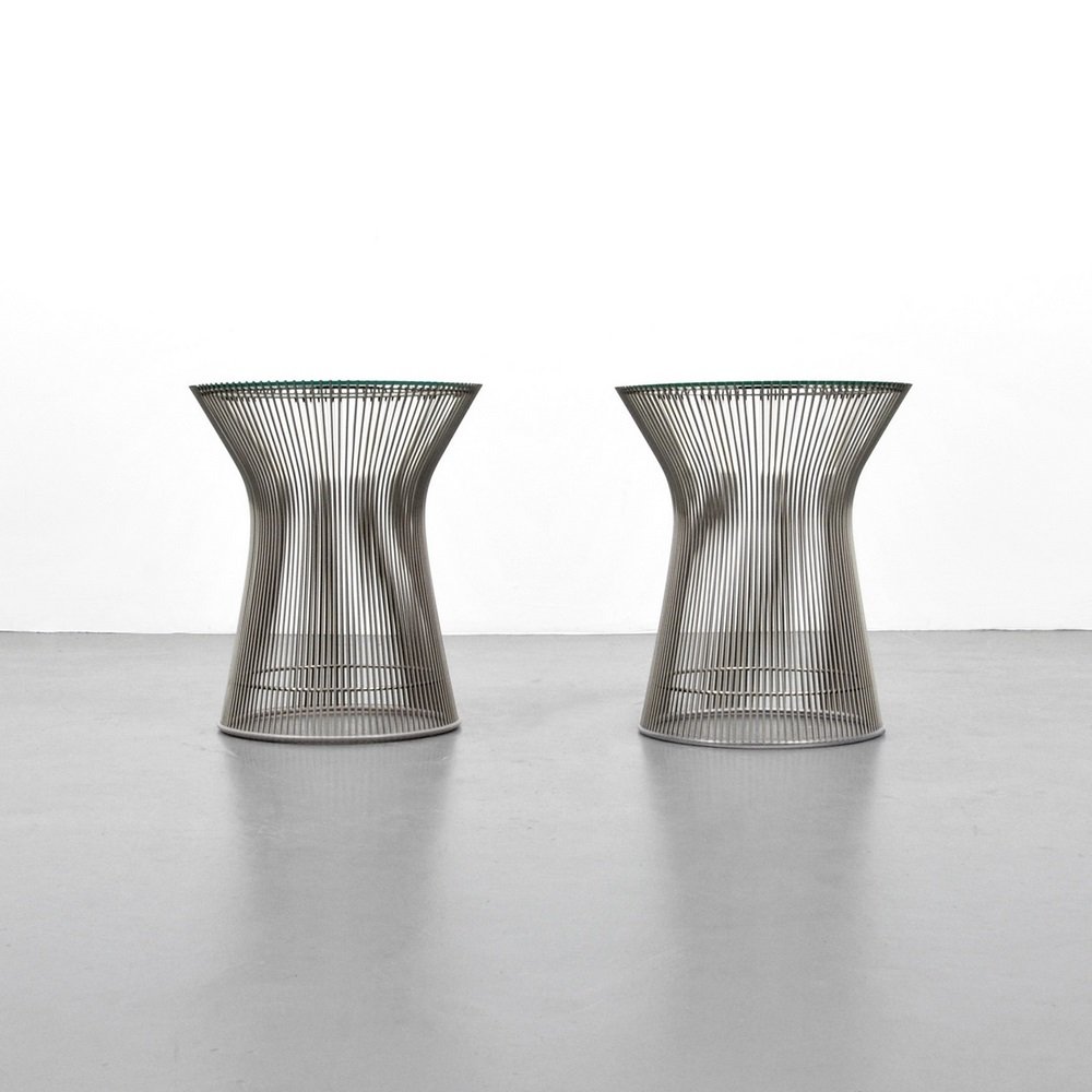 Warren Platner Side Tables: Designer & Manufacturer Warren Platner; Knoll Markings none Country of Origin & Materials USA; chromed metal, glass Additional Information & Circa Reference: Knoll - A Modernist Universe, Brian Lutz