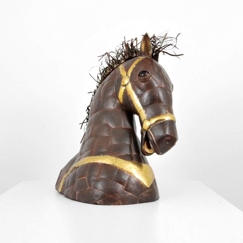 Monumental Sergio Bustamante Metal Horse Head: Designer & Manufacturer Sergio Bustamante (b. 1942) Markings signed; ed. 48/100? (illegible) Country of Origin & Materials Mexican; mixed metals Additional Information & Circa (Key Word Search: Serg