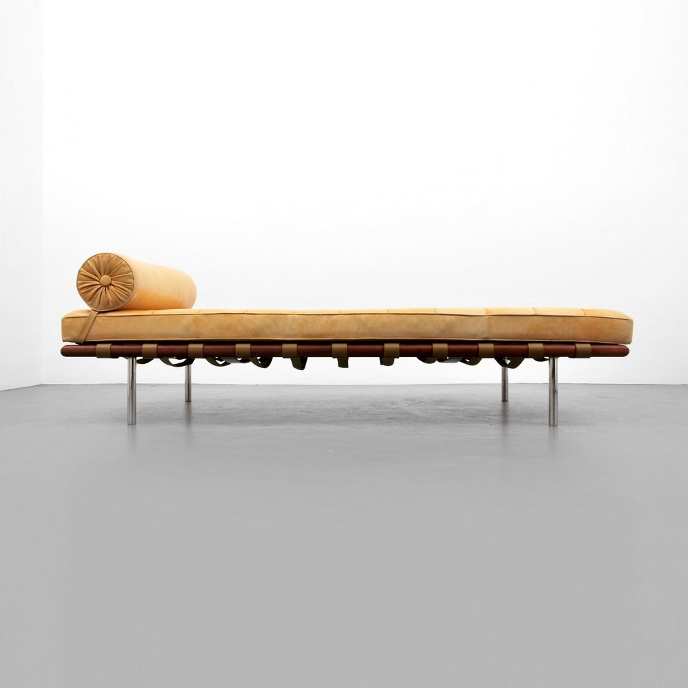 Ludwig Mies van der Rohe Daybed, Knoll: Designer & Manufacturer Ludwig Mies van der Rohe; Knoll Markings marked Country of Origin & Materials USA; metal, leather, wood Additional Information & Circa Daybed is model "Barcelona". (Key Word