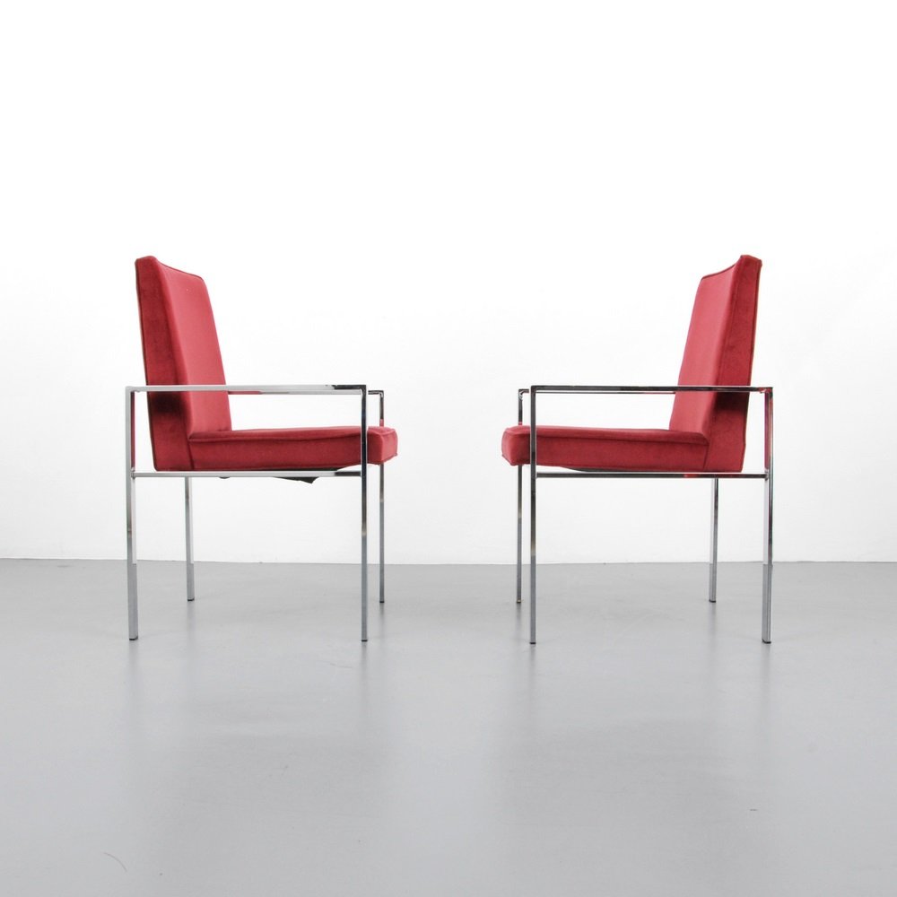 Arm Chairs Attributed to Milo Baughman: Designer & Manufacturer Milo Baughman, Attributed; Thayer Coggin Markings none Country of Origin & Materials USA; chromed metal, upholstery Additional Information & Circa (Key Word Search: Milo Baug