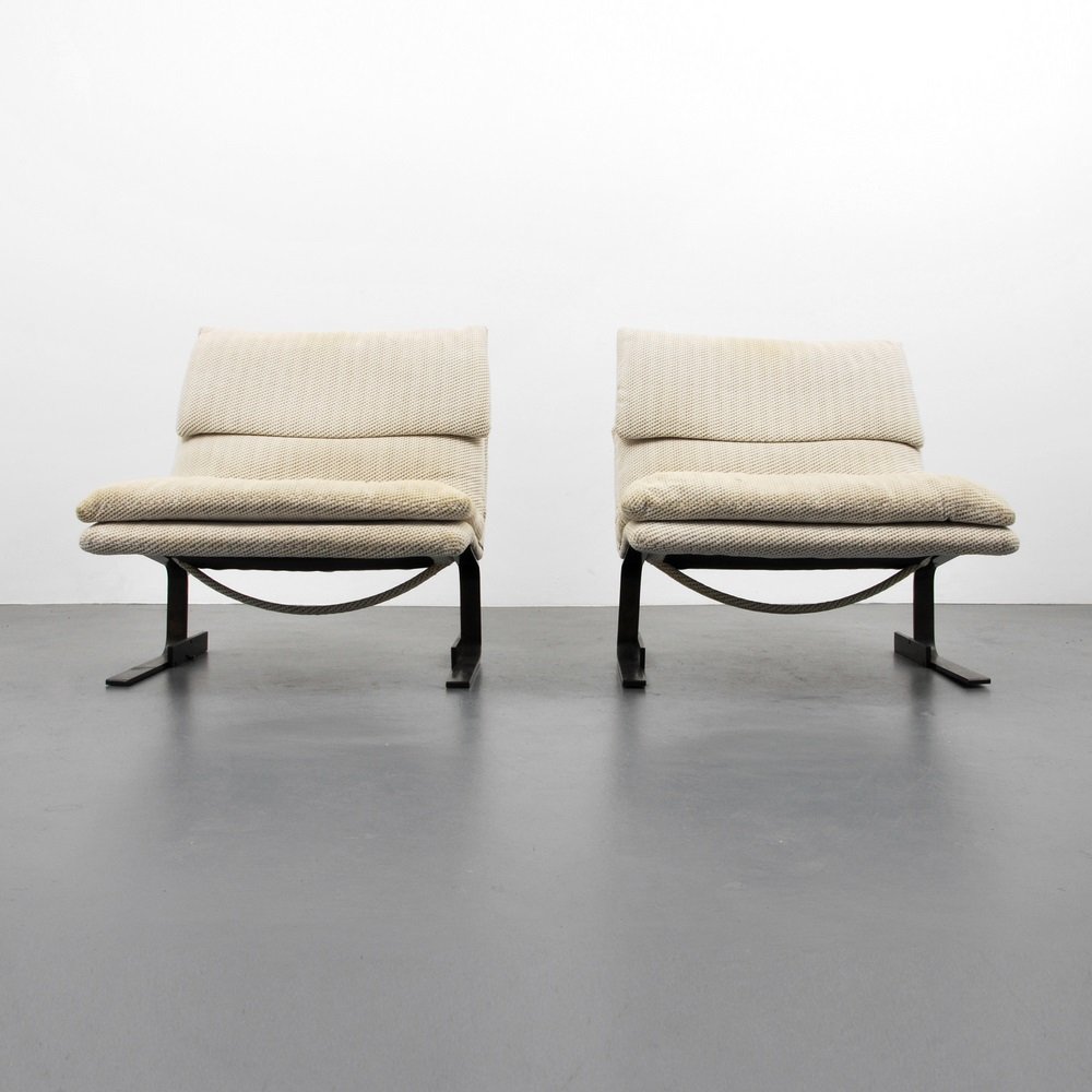 Giovanni Offredi Bronze Lounge Chairs: Designer & Manufacturer Giovanni Offredi; Saporiti Markings marked Country of Origin & Materials Italy; brass, upholstery Additional Information & Circa Chairs are model "Onda", en suite with the fo