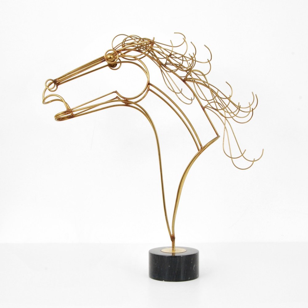 Large Curtis Jere "Horse" Sculpture: Designer & Manufacturer Curtis Jere; Artisan House Markings marked; 1984 Country of Origin & Materials USA; metal, marble Additional Information & Circa Dimensions(H,W,D) 29"h, 27"w,