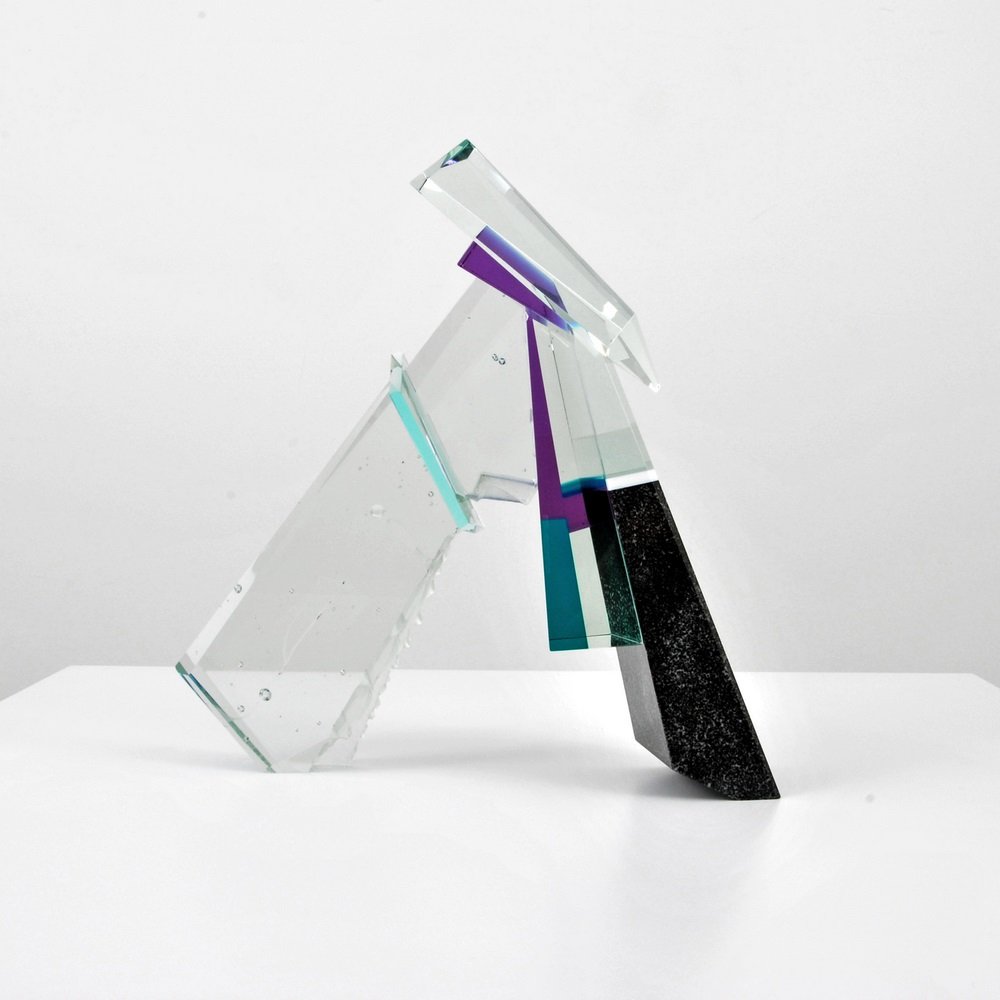 Large Jon Wolfe Sculpture: Designer & Manufacturer Jon M. Wolfe (b. 1955) Markings signed; 1988 Country of Origin & Materials American; glass, granite Additional Information & Circa Provenance: Holsten Galleries, Palm Beach, Fl