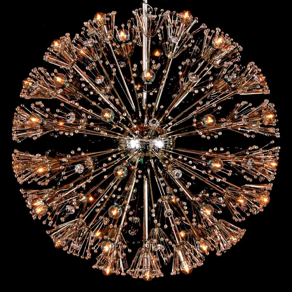 Monumental Emil Stejnar Chandelier, 40"dia.: Designer (Artist) & Manufacturer: Emil Stejnar Markings: none Country of Origin & Materials: Austria; chromed metal, glass Additional Information: (Key Word Search: James Mont, Serge Roche, Karl Sprin