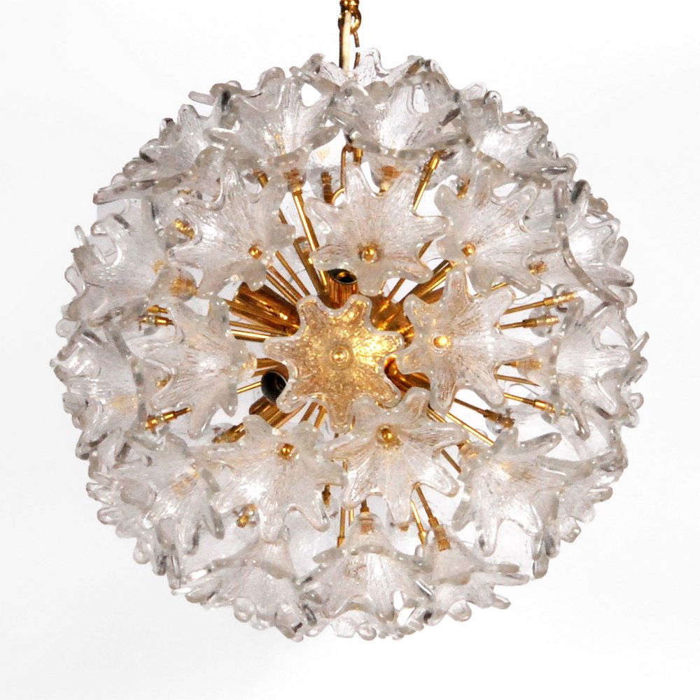 Floriform Chandelier Attributed to Venini: Designer (Artist) & Manufacturer: Venini, Attributed Markings: none Country of Origin & Materials: Italy; brass, glass Additional Information: (Key Word Search: James Mont, Serge Roche, Karl Springer,