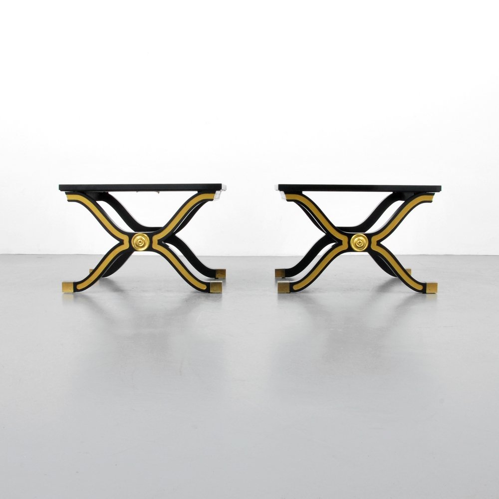 Dorothy Draper "Espana" End Tables: Designer (Artist) & Manufacturer: Dorothy Draper; Heritage Henredon Markings: marked Country of Origin & Materials: USA; wood, metal Additional Information: Tables have brass sabots and decorative ele