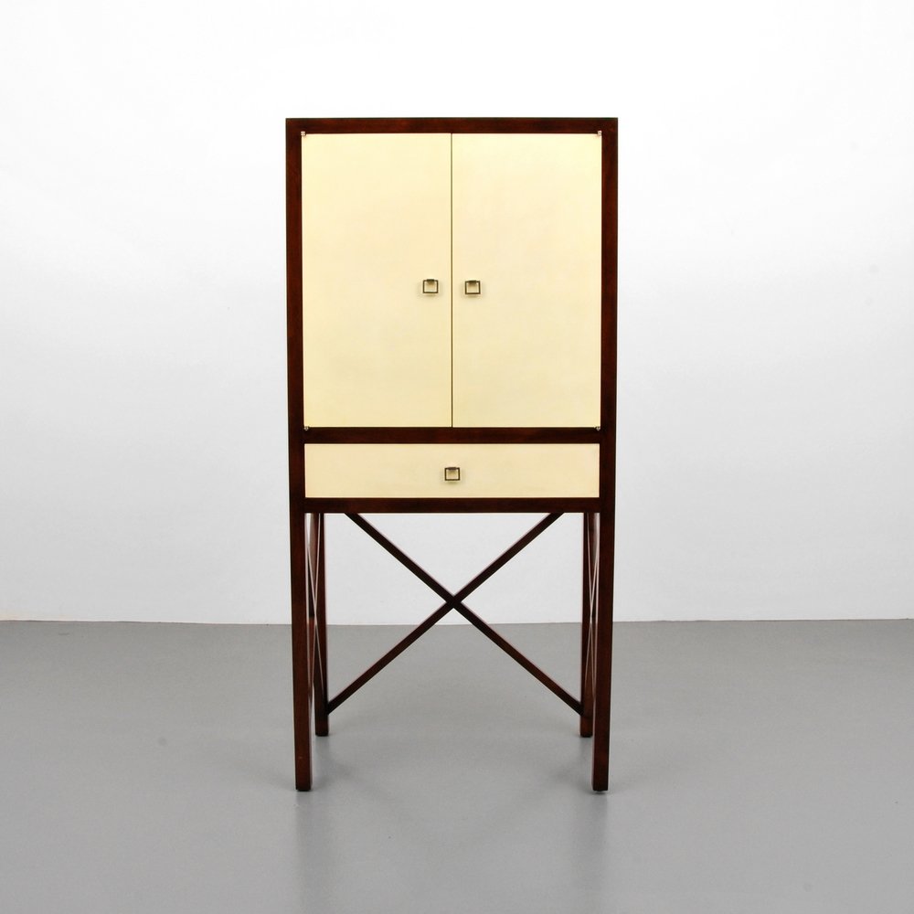 "Montmarte" Bar: Designer (Artist) & Manufacturer: Williams-Sonoma Home Markings: marked Country of Origin & Materials: USA; wood, metal, glass, appears to be parchment Additional Information: Bar features on drawer a