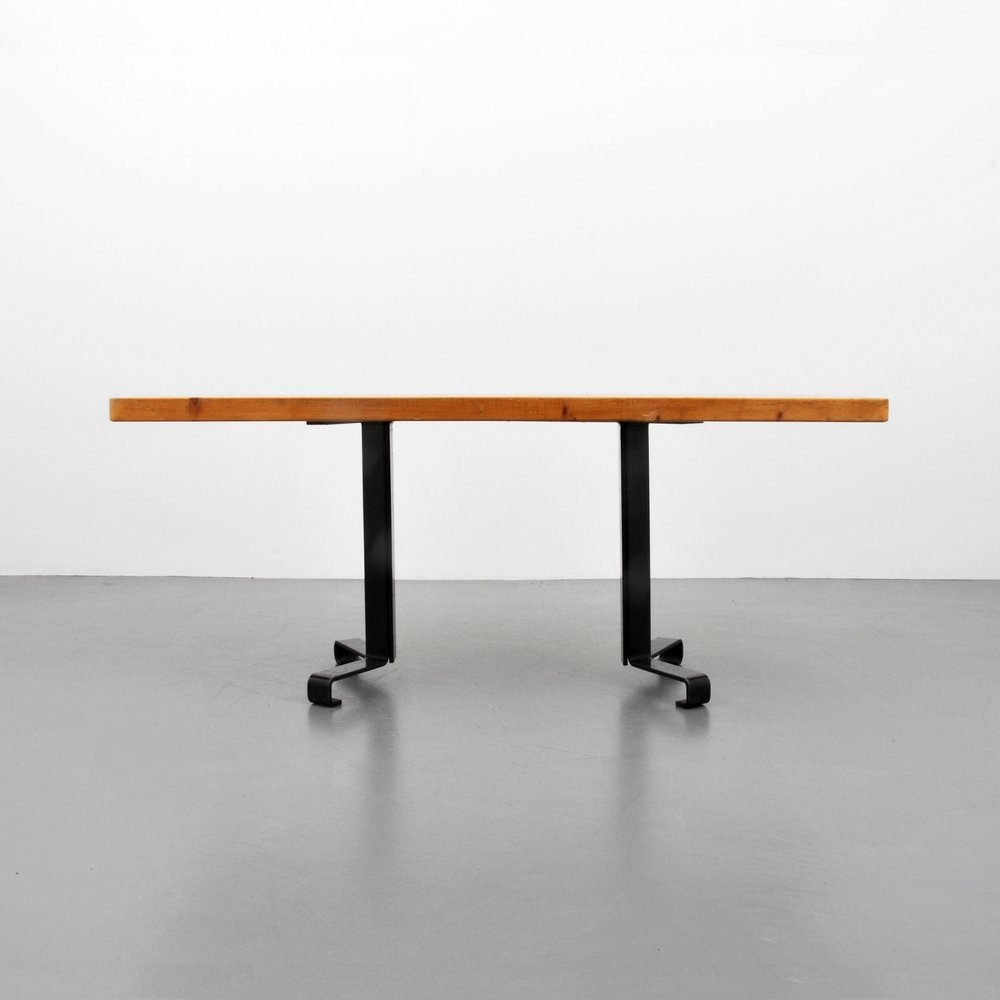Charlotte Perriand "Les Arcs" Dining/Console Table: Designer (Artist) & Manufacturer: Charlotte Perriand Markings: none Country of Origin & Materials: France; enamel on metal, pine Additional Information: Table was designed for the Les Arcs 1800 ski re