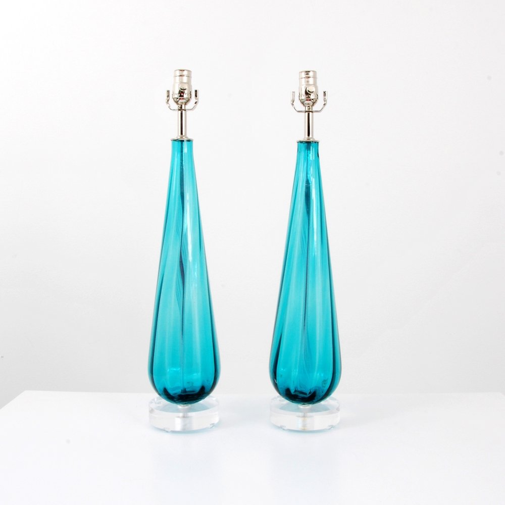 Large Murano Teardrop Lamps, Pair: Markings: none Country of Origin & Materials: Italy; glass, Lucite Additional Information: (Key Word Search: Fontana Arte, Sciolari, Venini, Mazzega, Arredoluce, Sarfatti, Stilnovo, Arredoluce, Lelli,