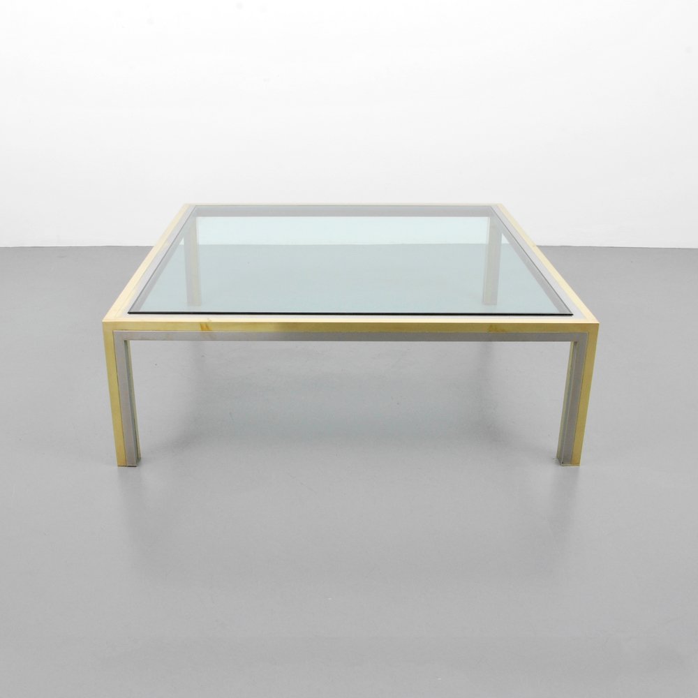 Large Romeo Rega Coffee Table: Designer (Artist) & Manufacturer: Romeo Rega Markings: marked Country of Origin & Materials: Italy; brass, chromed metal, glass Additional Information: (Key Word Search: Franco Albini, Gio Ponti, Carl