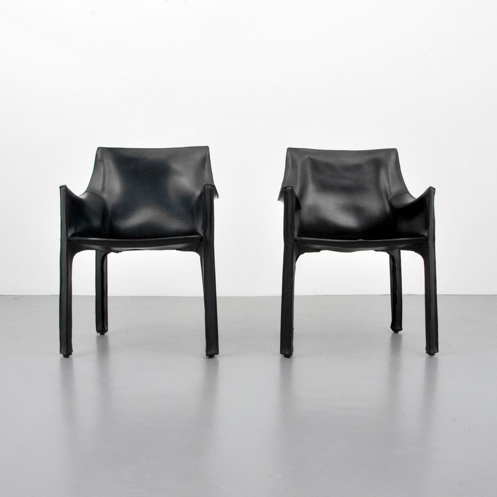 Mario Bellini "Cab 413" Leather Chairs, Pair: Designer (Artist) & Manufacturer: Mario Bellini; Cassina Markings: none Country of Origin & Materials: Italy; leather Additional Information: Reference: Repertorio Del Design Italiano (1950 – 2000 V
