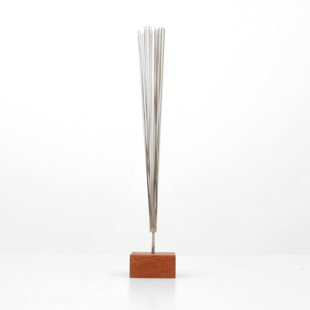 Early Harry Bertoia Experimental Conical Wire Form: Designer (Artist) & Manufacturer: Harry Bertoia (1915 - 1978) Markings: none Country of Origin & Materials: American; stainless steel, wood Additional Information: Certificate of Authenticity from Val