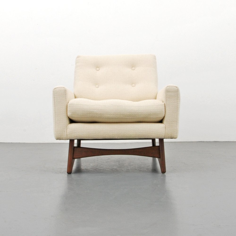 Adrian Pearsall Lounge Chair: Designer (Artist) & Manufacturer: Adrian Pearsall Markings: none Country of Origin & Materials: USA; wood, upholstery Additional Information: (Key Word Search: Baker, Edward Wormley, Dunbar, Harvey Pr