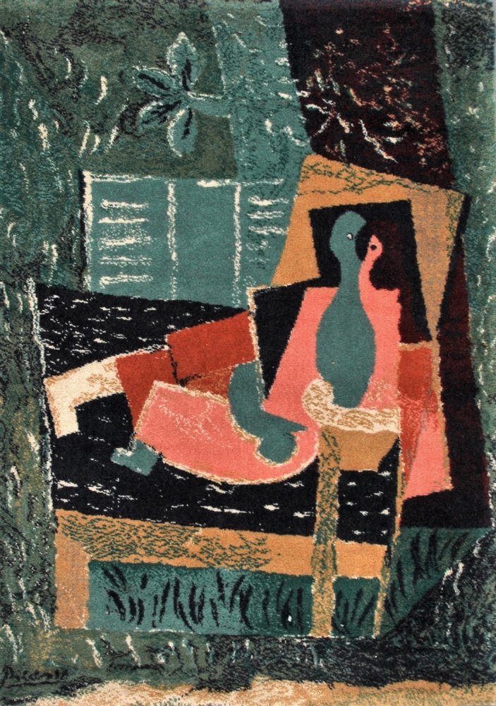 Pablo Picasso (after) Rug: Designer (Artist) & Manufacturer: Pablo Picasso; Ege Axminster AS Markings: marked Country of Origin & Materials: Denmark; wool Dimensions: 80"h, 55"w