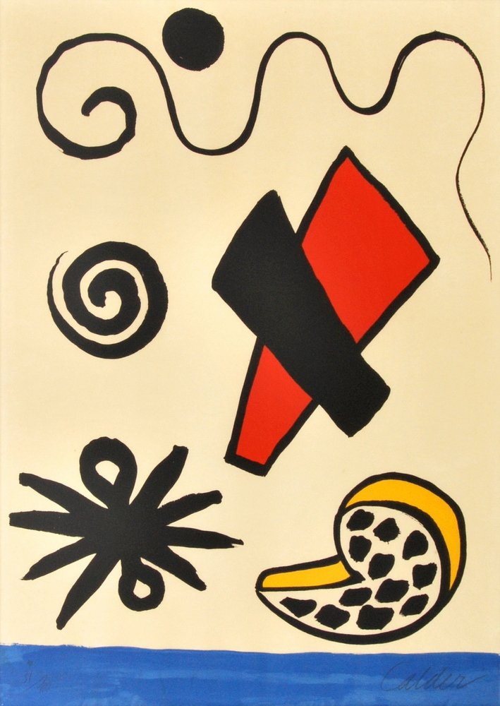Alexander Calder Lithograph, Signed Edition: Designer (Artist) & Manufacturer: Alexander Calder (1898-1976) Markings: marked; ed. 31/100 Country of Origin & Materials: American; paper Dimensions: 29.25"h, 21"w; 30.5"h, 22"w frame