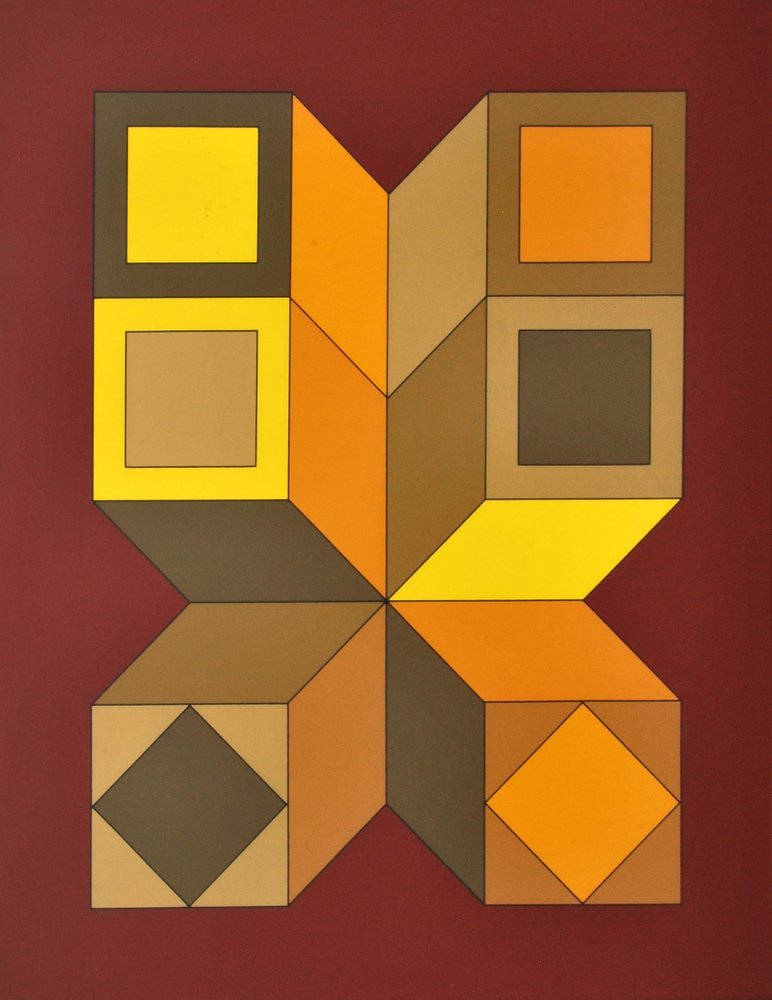 Victor Vasarely Serigraph, Signed: Designer (Artist) & Manufacturer: Victor Vasarely (1906-1997) Markings: signed; 1973 Country of Origin & Materials: Hungarian/French; paper Additional Information: Work is titled "Xico". Gallery label