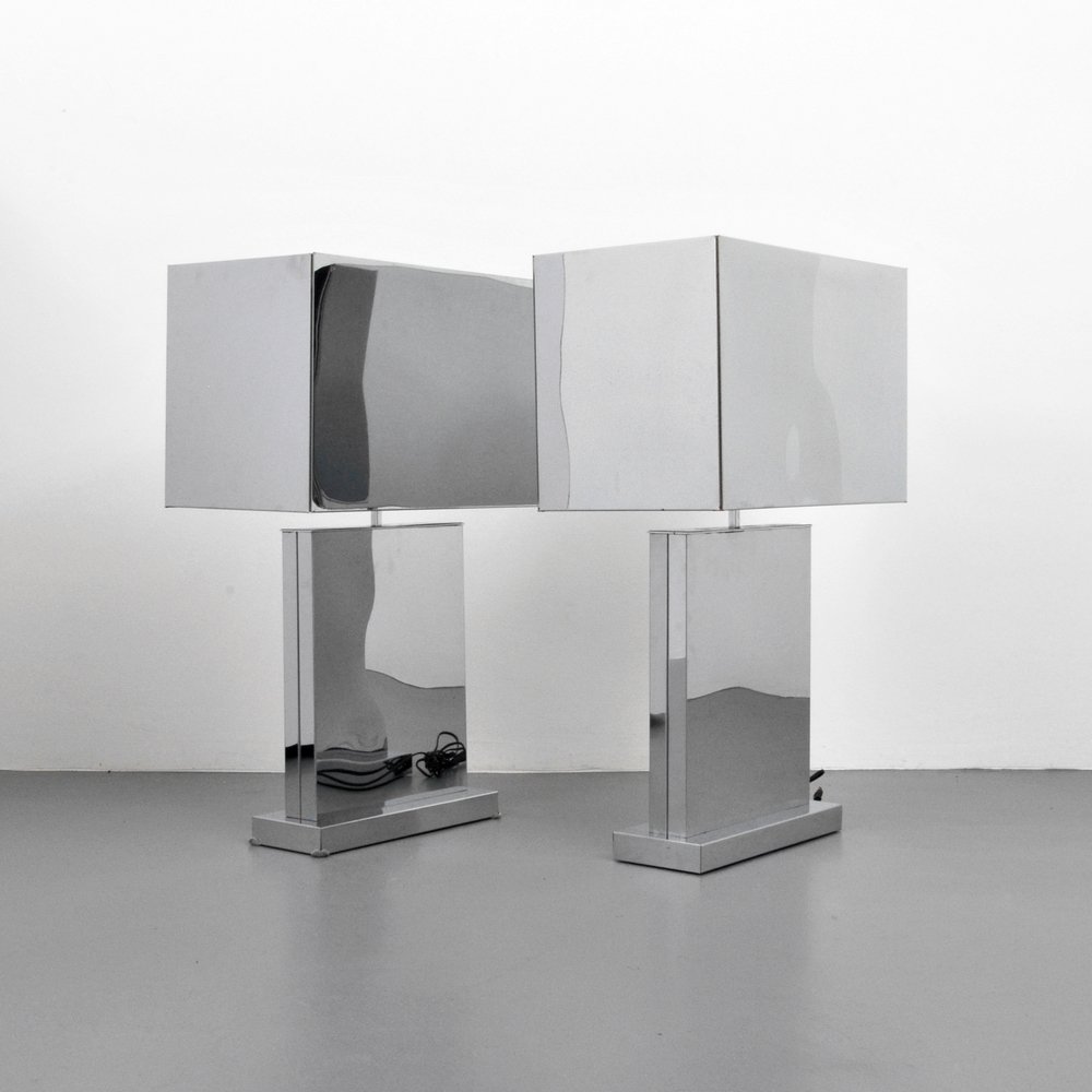 Monumental Curtis Jere Lamps, Pair: Designer (Artist) & Manufacturer: Curtis Jere; Artisan House Markings: marked; 1976 Country of Origin & Materials: USA; chromed metal Additional Information: (Key Word Search: Robert Sonneman, Habitat