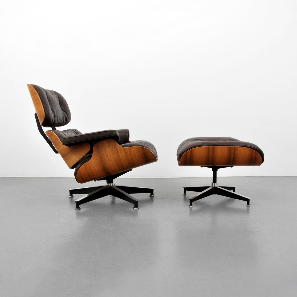 Charles & Ray Eames Rosewood Lounge Chair & Ottoman: Designer (Artist) & Manufacturer: Charles & Ray Eames; Herman Miller Markings: marked Country of Origin & Materials: USA; rosewood, leather Additional Information: Chair are ottoman are model #670 and