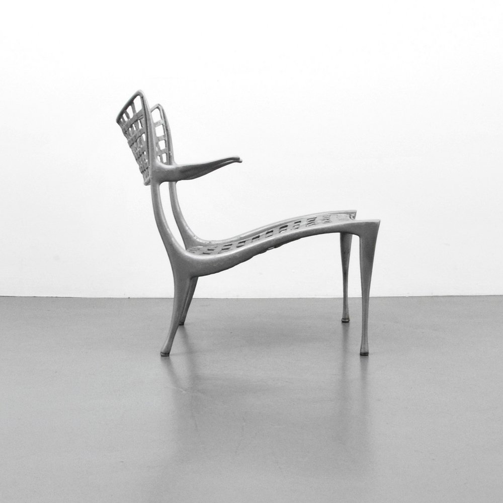 Dan Johnson "Gazelle" Armed Lounge Chair: Designer (Artist) & Manufacturer: Dan Johnson; Brown Jordan Markings: marked Country of Origin & Materials: Mexico; painted aluminum finish on cast aluminum Additional Information: (Key Word Search: D
