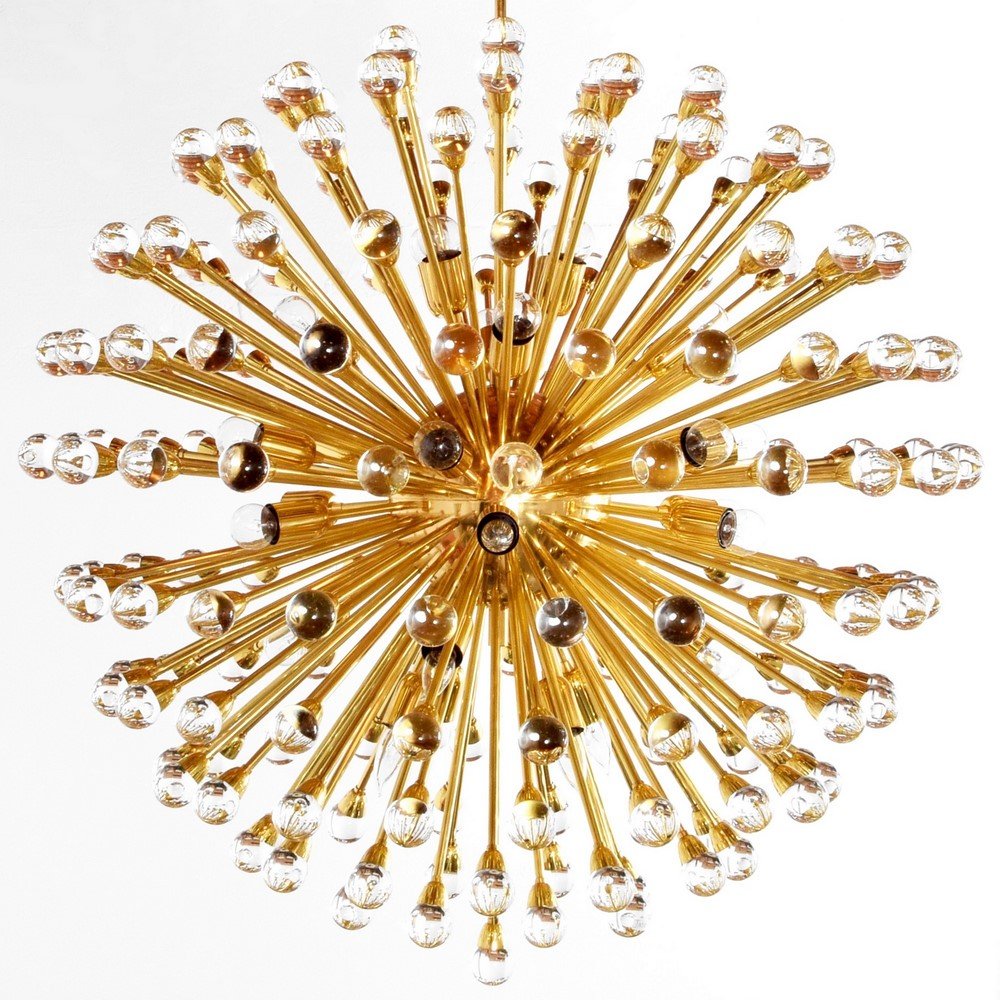 Massive Sputnik Style Chandelier: Designer & Manufacturer: unknown Markings: none Country of Origin & Materials: unknown; brass, glass Additional Information & Circa: (Key Word Search: James Mont, Serge Roche, Karl Springer, Tommi Par
